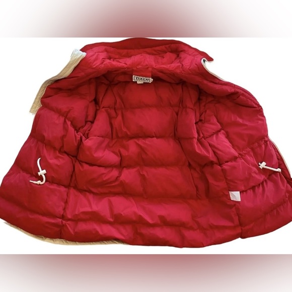 DASH Winter Parka Coat Women's Small Tan Red Duck Down Hood Zipper Buttons - Picture 7 of 16